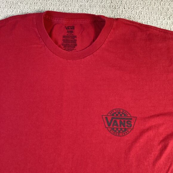 Vans Off The Wall Graphic T-Shirt Men's Casual Tee Red Checkered Logo - Picture 3 of 4
